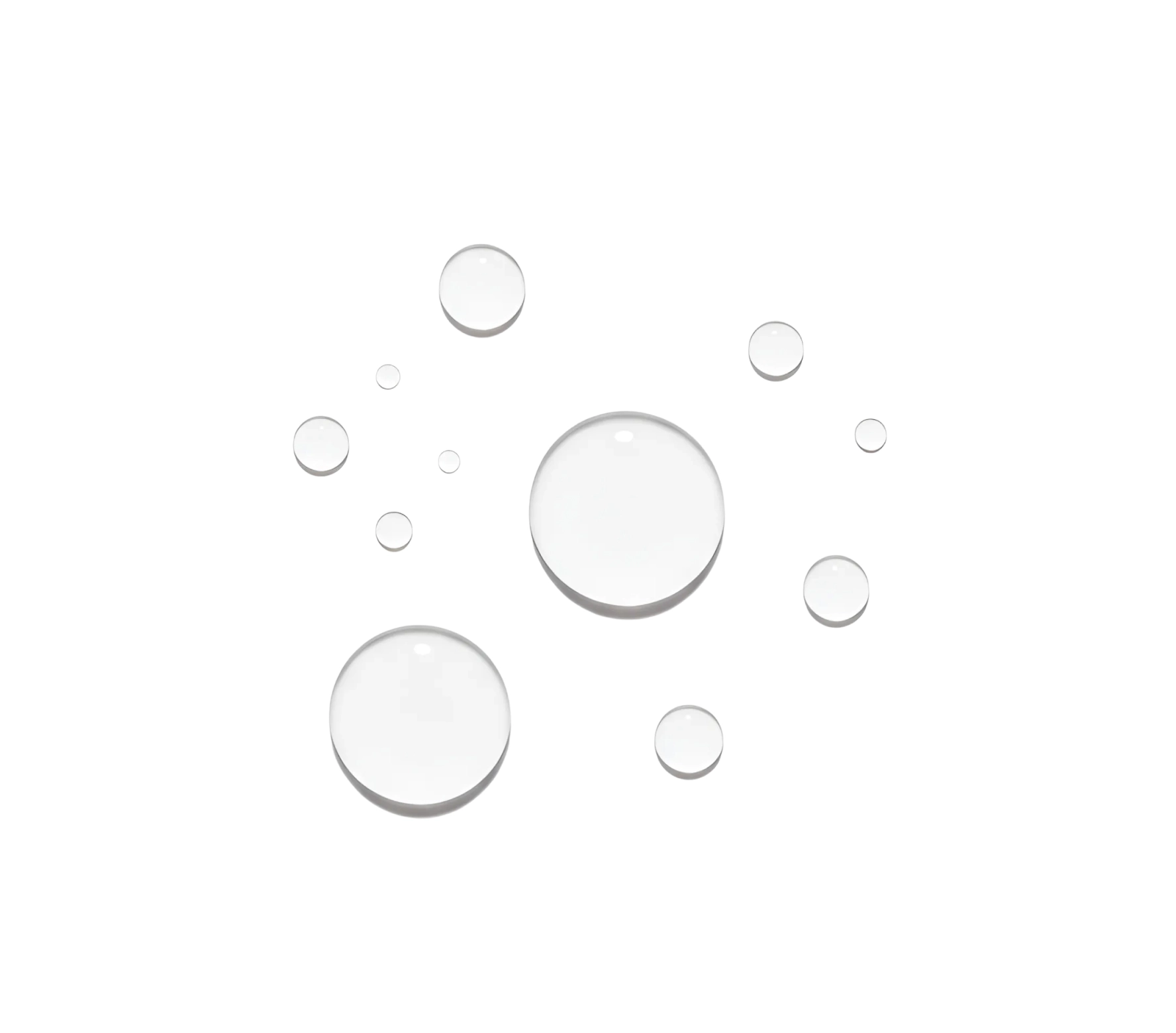 Abstract image of translucent bubbles drifting on a white background.