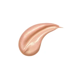 Rose-gold metallic makeup swatch curved into a swoosh on a white background