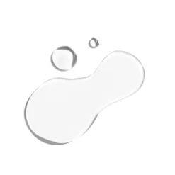 Close-up of glossy white liquid droplets on a white background, with a large curved splash reaching across the frame.