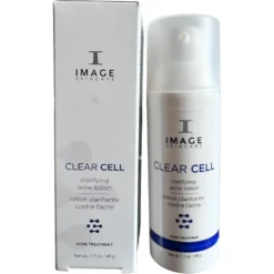 Image Skincare Clear Cell clarifying acne lotion bottle beside its box.