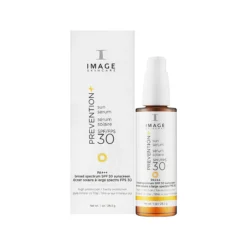 Image Skincare Prevention+ SPF 30 sun serum bottle beside its white box.