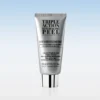 Multi-action exfoliating facial peel in a silver tube standing upright against a pale blue gradient background.