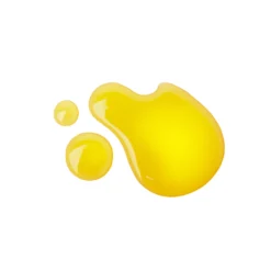 Yellow paint splash with two droplets on white background, suggesting a paint spill or spill design element